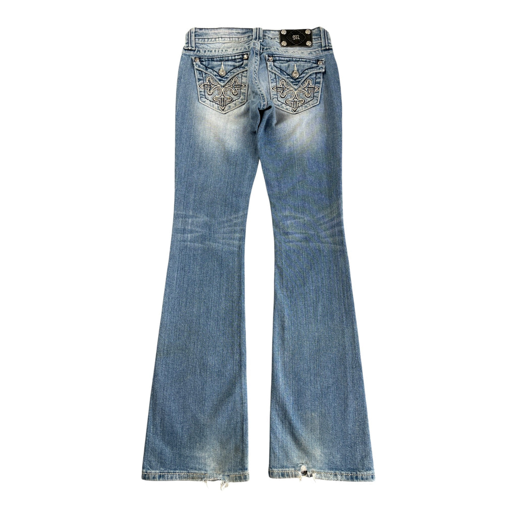 Vintage Washed Miss Me Jeans with Rhinestones Bootcut Super Lowrise (26/S)