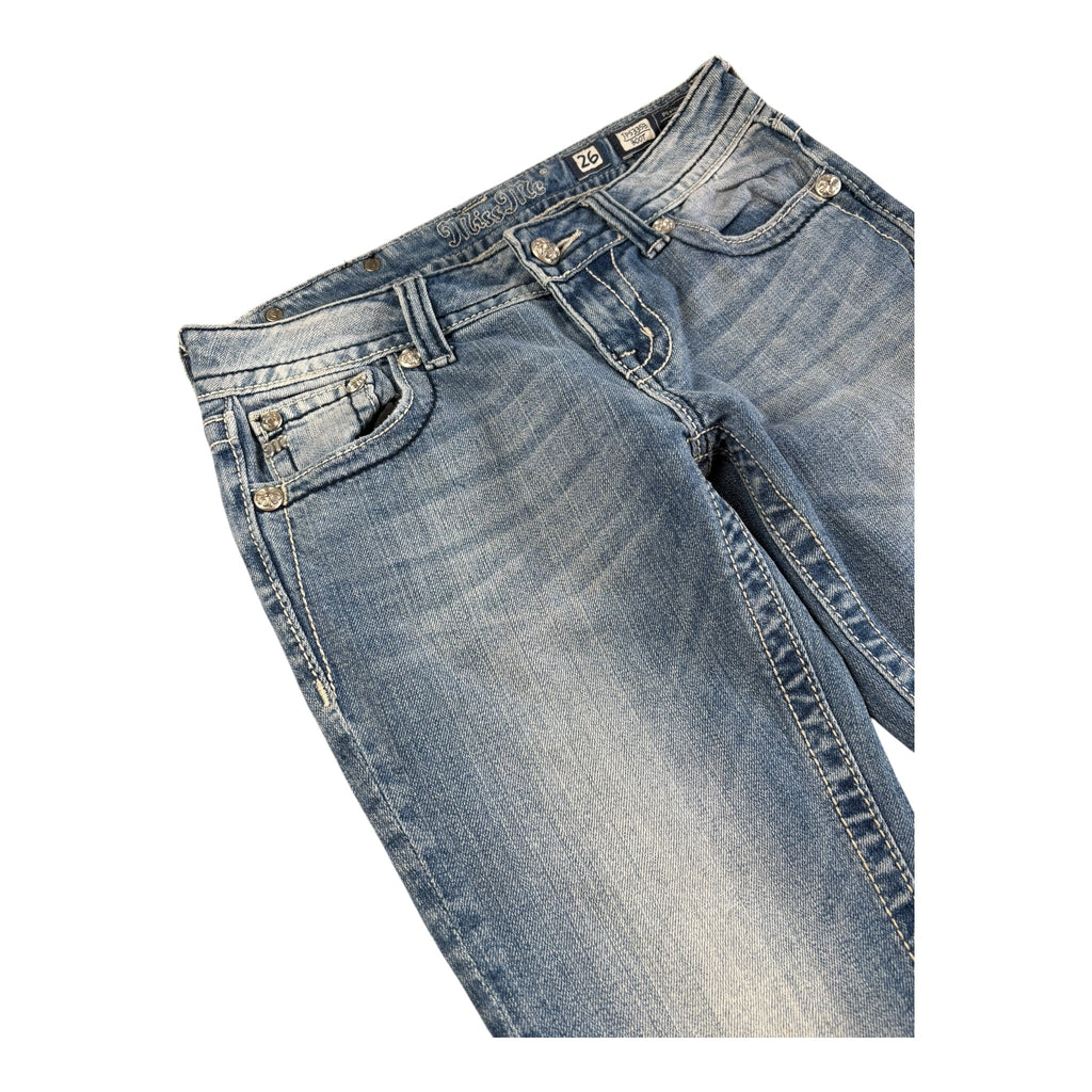Vintage Washed Miss Me Jeans with Rhinestones Bootcut Super Lowrise (26/S)