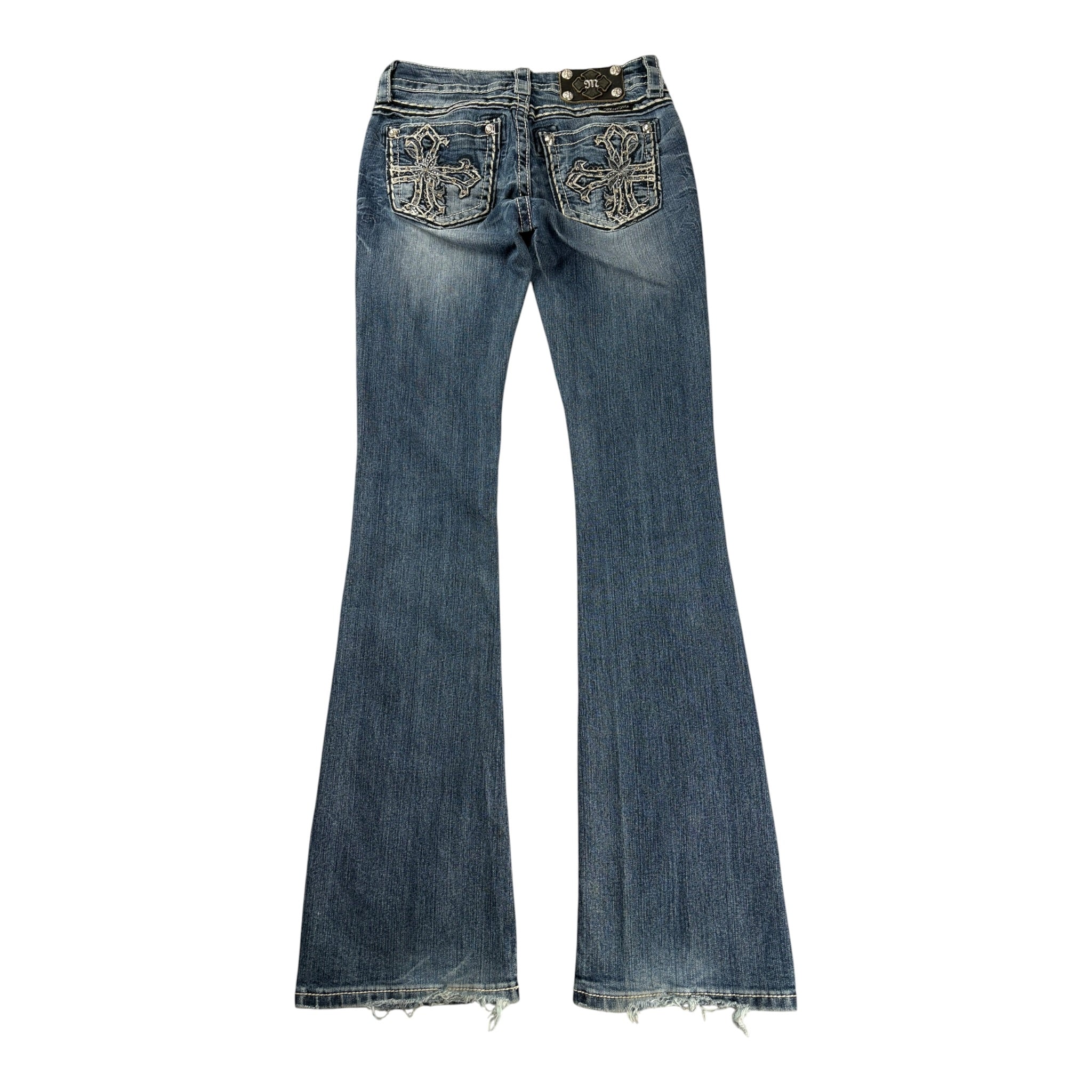 Beautiful Y2K 2000s Miss Me Jeans with Rhinestones Bootcut Super Lowrise (25/XXS)