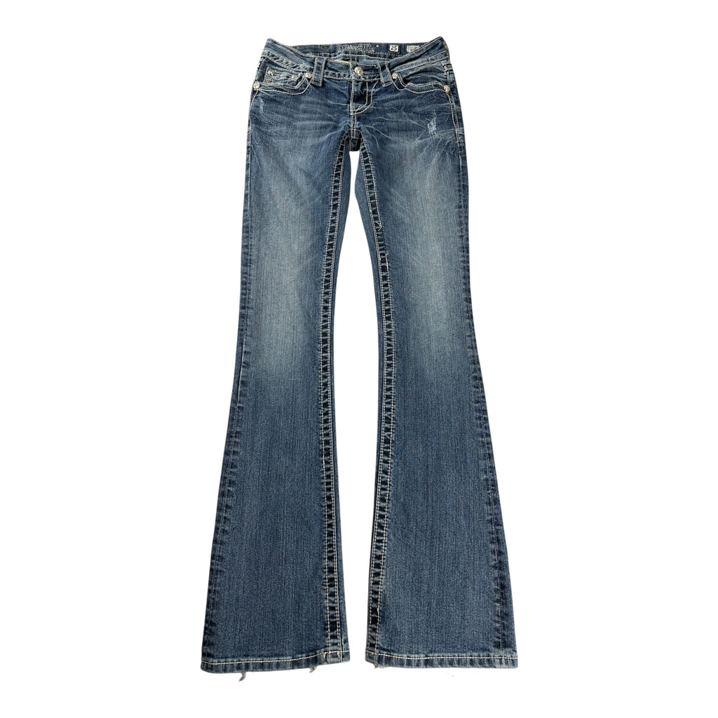 Beautiful Y2K 2000s Miss Me Jeans with Rhinestones Bootcut Super Lowrise (25/XXS)