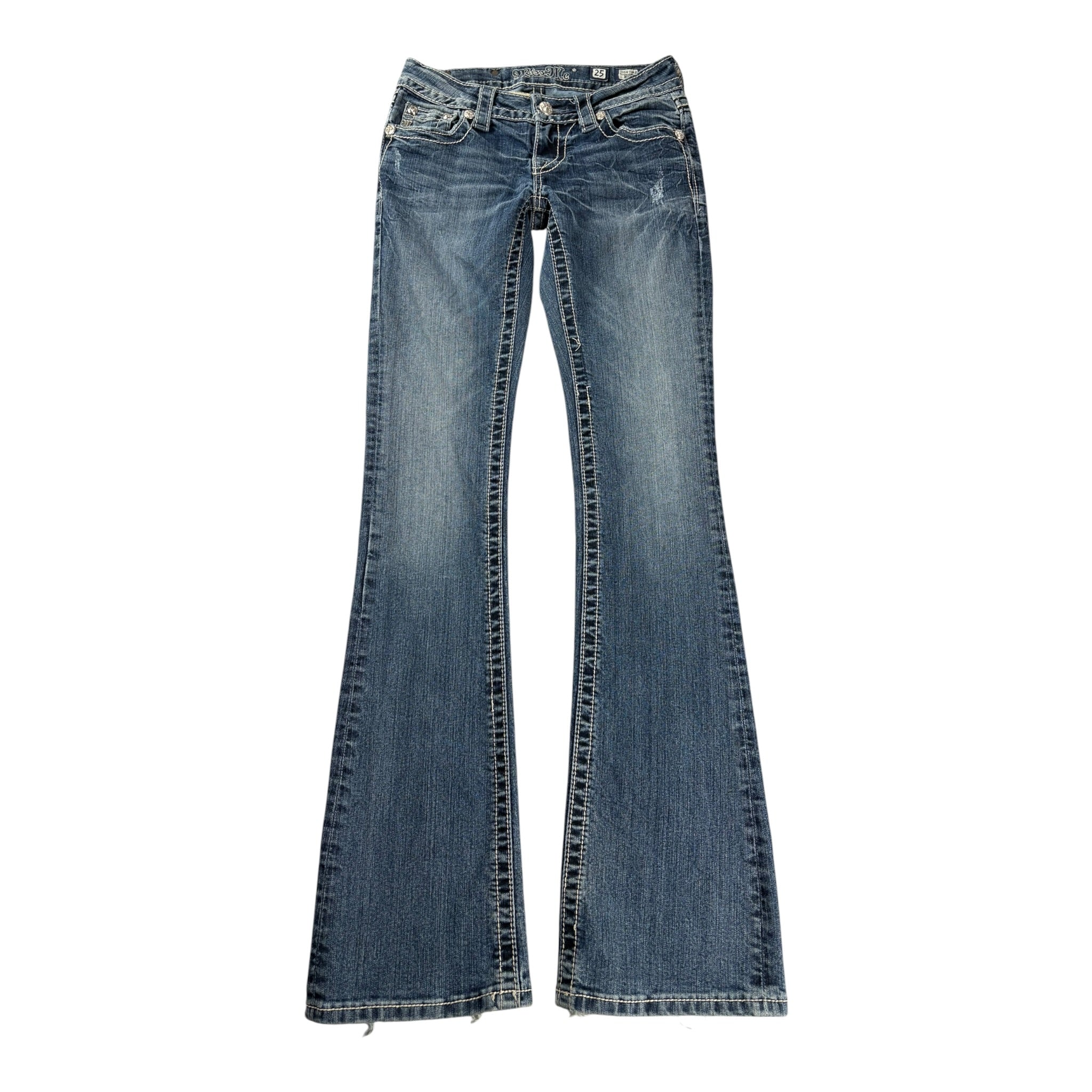 Beautiful Y2K 2000s Miss Me Jeans with Rhinestones Bootcut Super Lowrise (25/XXS)