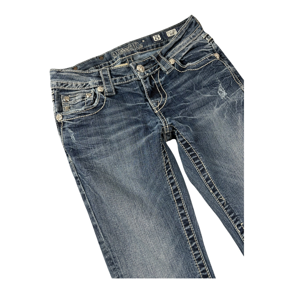 Beautiful Y2K 2000s Miss Me Jeans with Rhinestones Bootcut Super Lowrise (25/XXS)